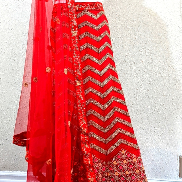 Red Bridal Sangeet Haldi Lehenga Choli - Picture 2 of 2